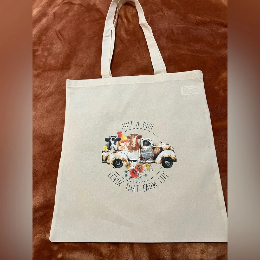 Just A Girl Lovin That Farm Life Tote Bag 🐮🐷🐓 - Picture 4 of 5